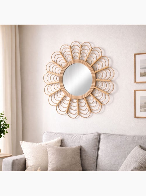 Miroir en bois et rotin diamètre 51cm - Kiabi