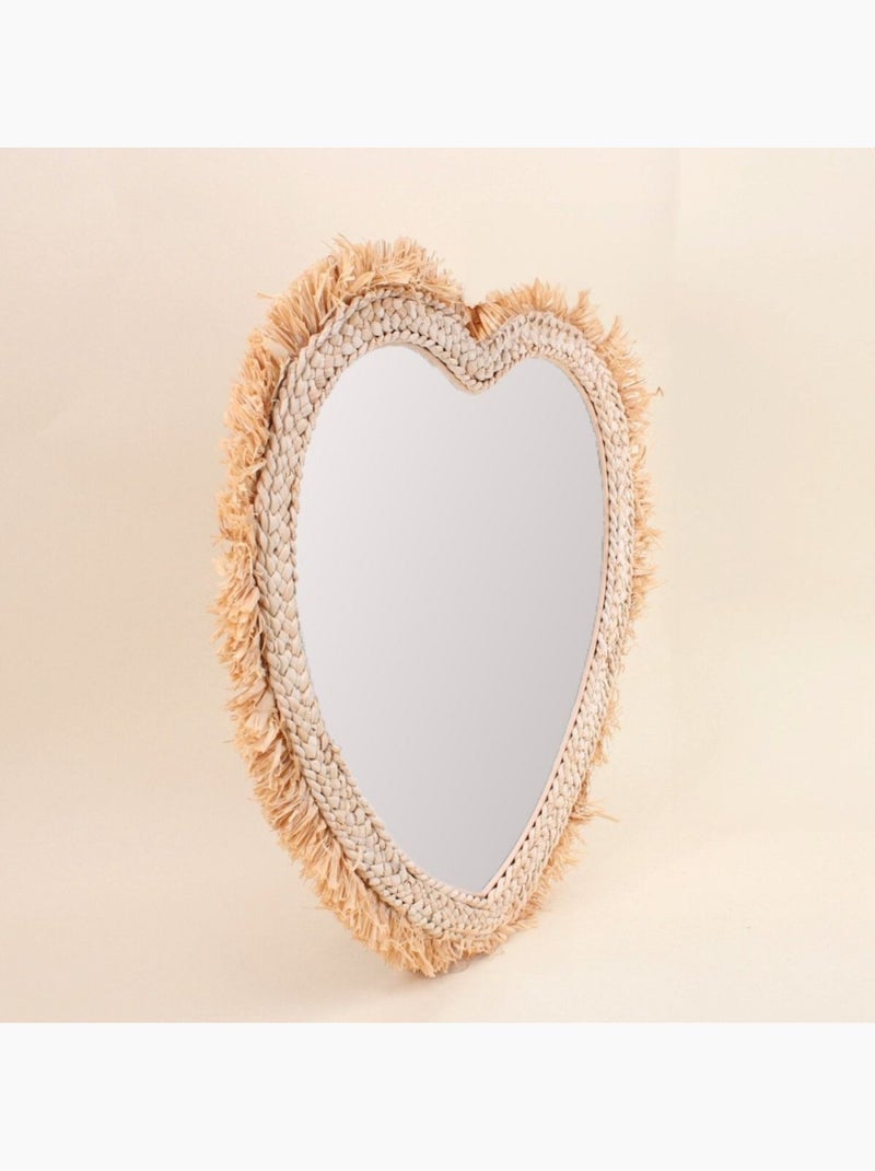 Miroir en forme de coeur en corde de maïs 57x56cm Beige - Kiabi