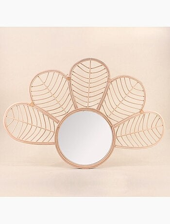 Miroir en forme de demi fleur en rotin 80x54cm