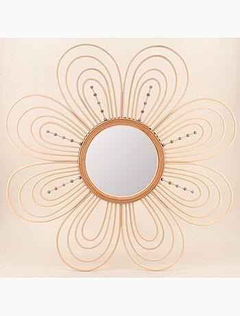 Miroir en forme de fleur en rotin 88cm