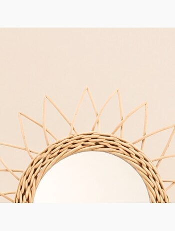 Miroir en rotin forme soleil rond 30cm