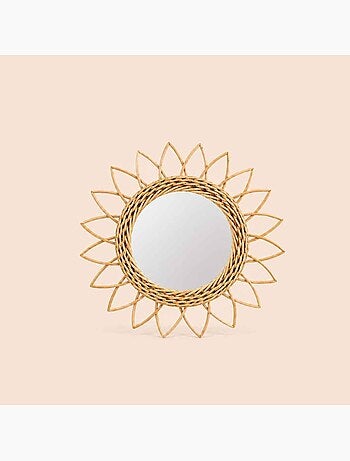 Miroir en rotin forme soleil rond 30cm