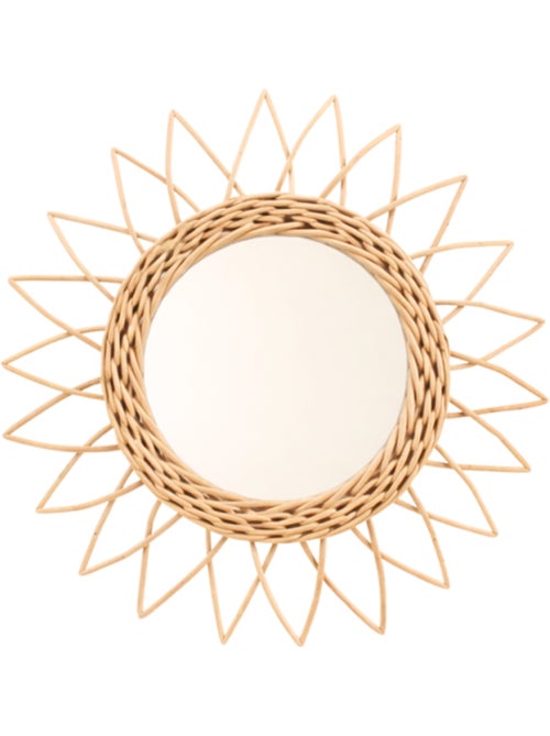 Miroir en rotin forme soleil rond 30cm - Kiabi