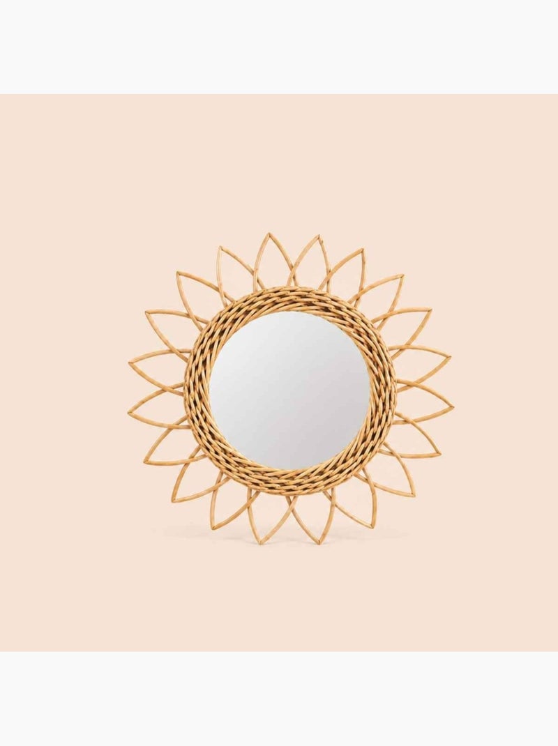 Miroir en rotin forme soleil rond 30cm Beige - Kiabi