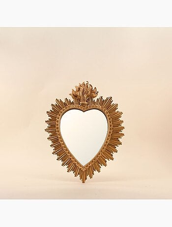 Miroir ex-voto coeur en résine dorée 39cm