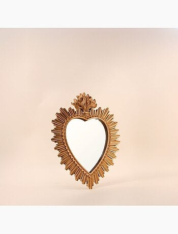 Miroir ex-voto coeur en résine dorée 39cm