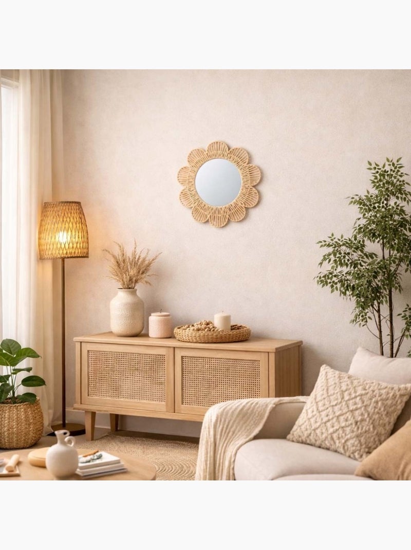 Miroir forme fleur en corde 45cm Beige - Kiabi
