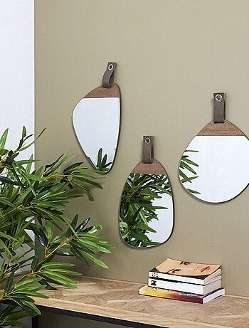 Miroir galet bois 25x25 cm