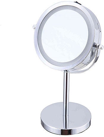 Miroir grossissant sur pied LUMI x3 LED en métal Inox – Guy Levasseur