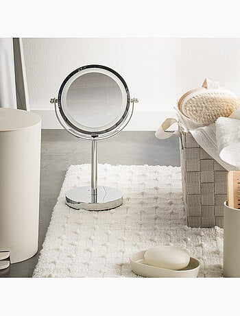 Miroir grossissant sur pied LUMI x3 LED en métal Inox – Guy Levasseur