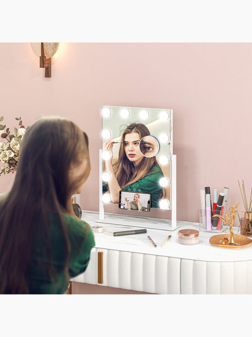 Miroir hollywood led rotatif grossissant réglable port charge usb - Kiabi
