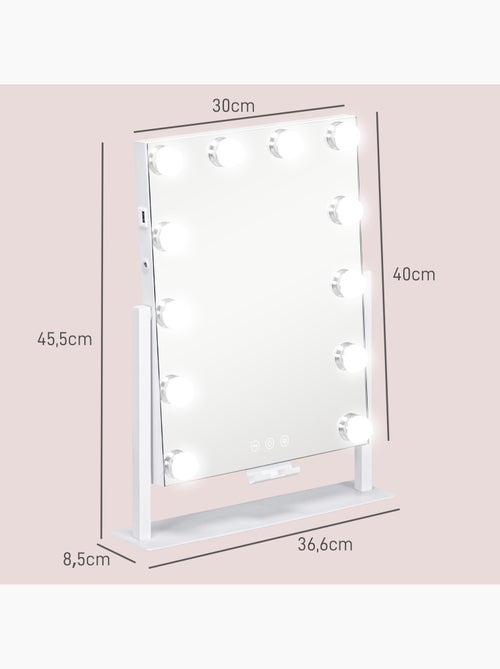 Miroir hollywood led rotatif grossissant réglable port charge usb - Kiabi