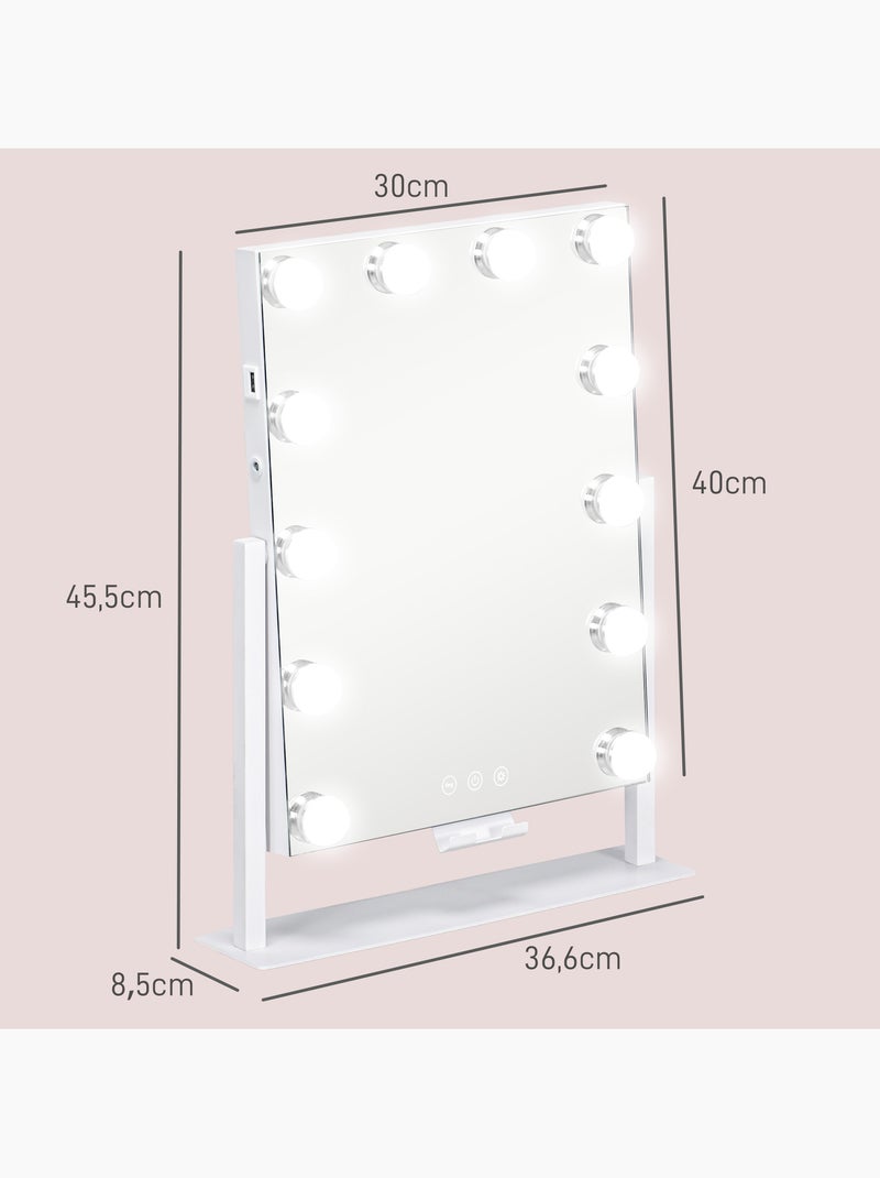 Miroir hollywood led rotatif grossissant réglable port charge usb Blanc Blanc - Kiabi