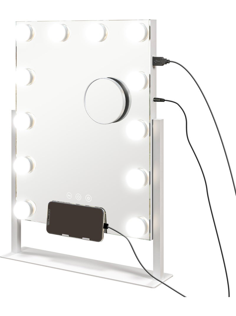 Miroir hollywood led rotatif grossissant réglable port charge usb Blanc Blanc - Kiabi