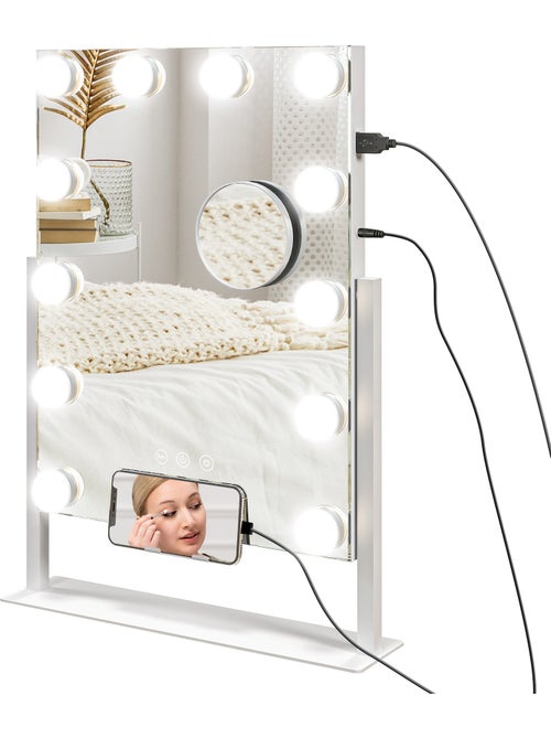 Miroir hollywood led rotatif grossissant réglable port charge usb - Kiabi