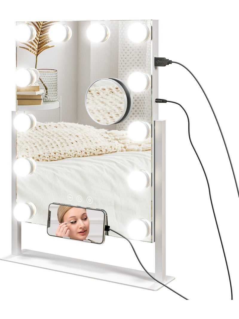 Miroir hollywood led rotatif grossissant réglable port charge usb Blanc Blanc - Kiabi