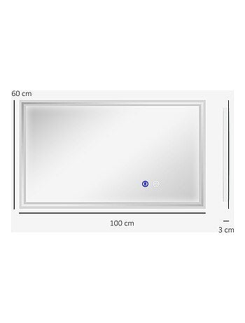 Miroir LED mural de salle de bain - 100L x 60H cm - tactile - antibué