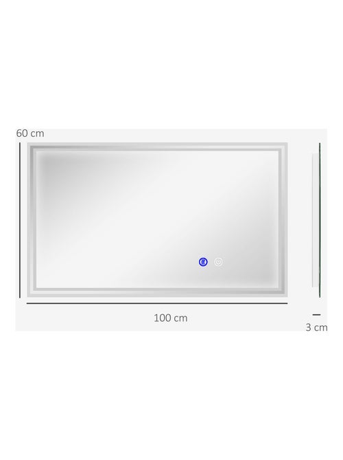 Miroir LED mural de salle de bain - 100L x 60H cm - tactile - antibué - Kiabi