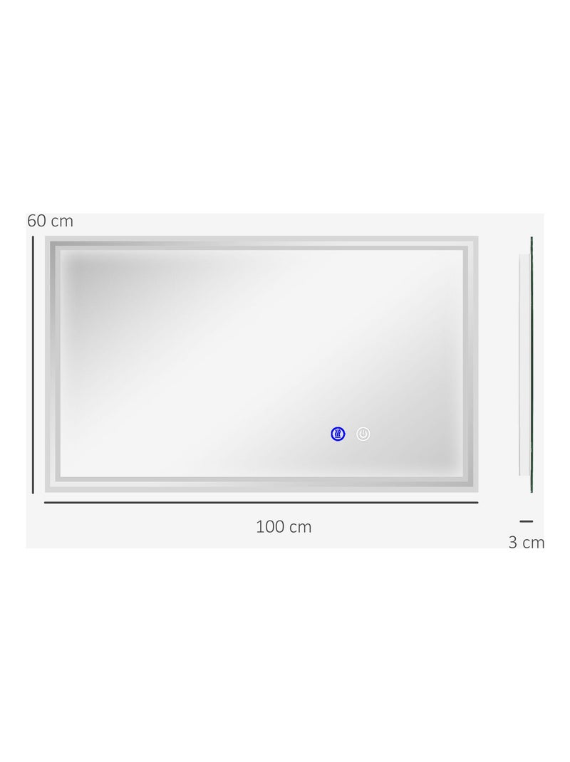 Miroir LED mural de salle de bain - 100L x 60H cm - tactile - antibué Gris - Kiabi