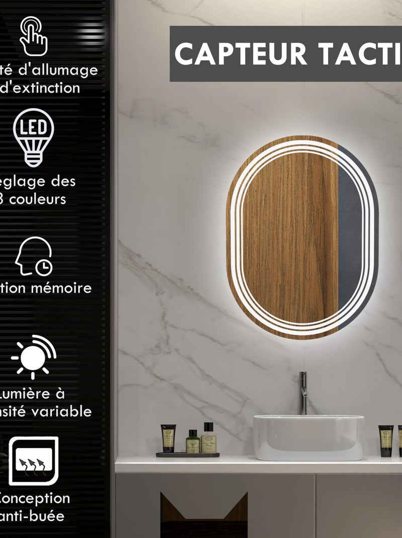 Miroir LED mural de salle de bain - 50L x 70H cm - tactile - antibué Gris - Kiabi