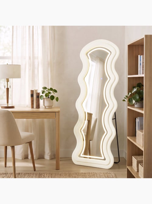 Miroir led ondulé pleine longueur 160x60cm velours crème - Kiabi