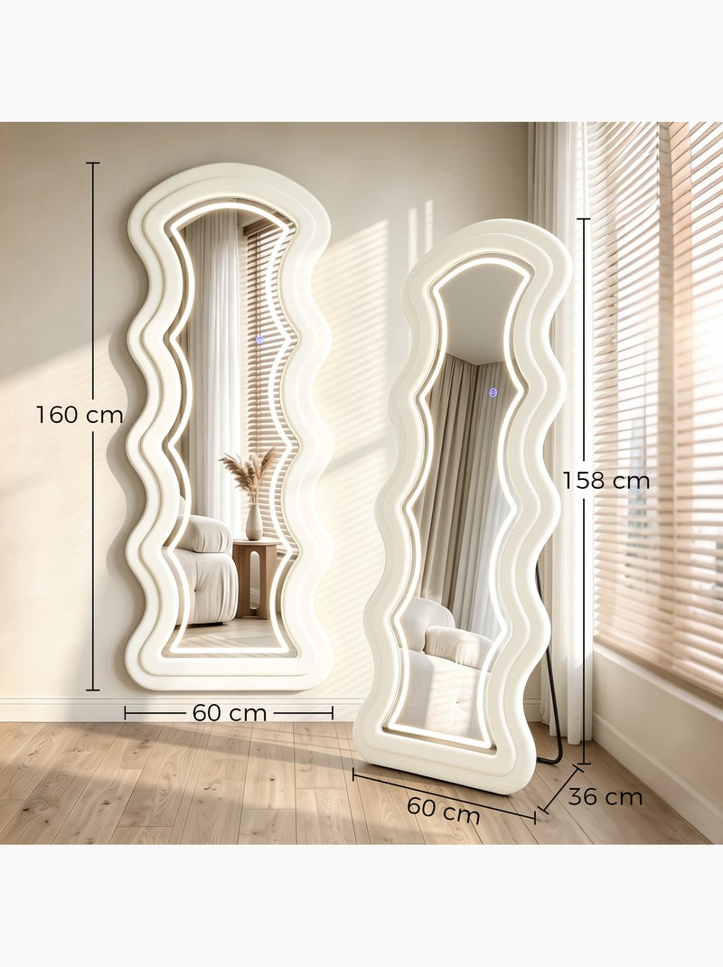Miroir led ondulé pleine longueur 160x60cm velours crème Blanc Blanc - Kiabi