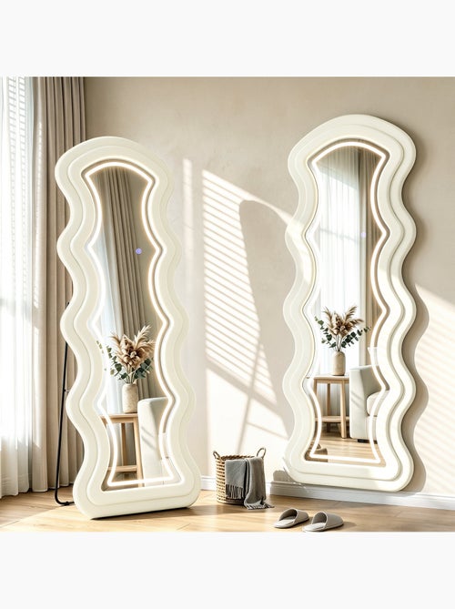 Miroir led ondulé pleine longueur 160x60cm velours crème - Kiabi