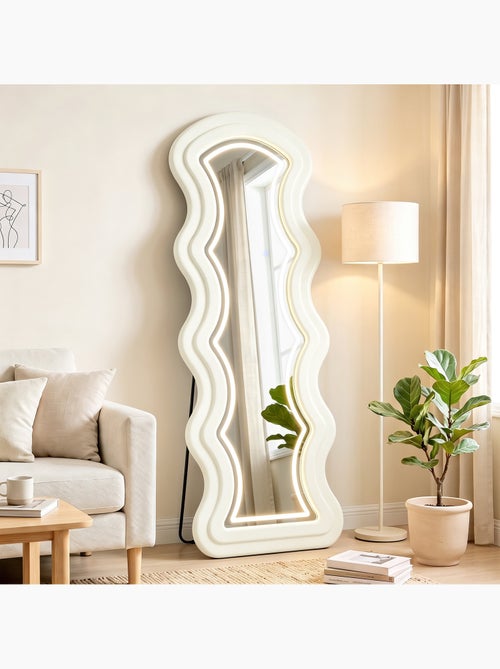 Miroir led ondulé pleine longueur 160x60cm velours crème - Kiabi