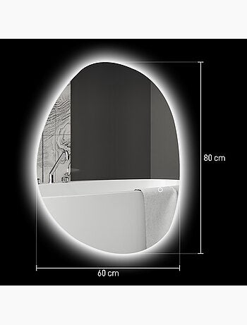 Miroir led organique salle de bain réglable - 80 x 60 cm - verre trempé