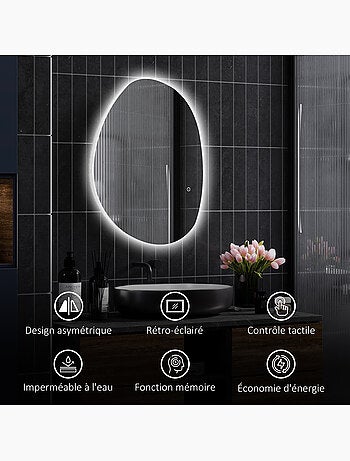 Miroir led organique salle de bain réglable - 80 x 60 cm - verre trempé