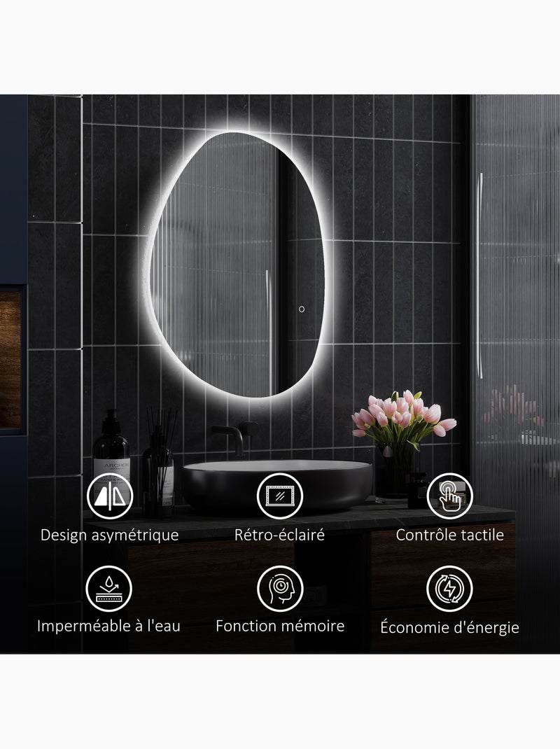 Miroir led organique salle de bain réglable - 80 x 60 cm - verre trempé Gris - Kiabi