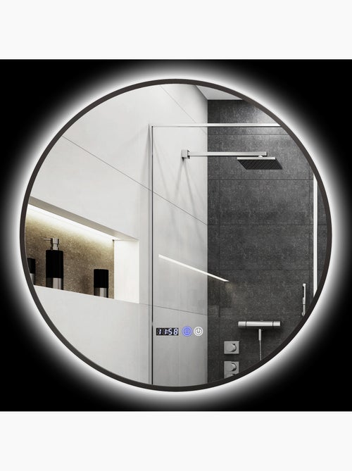 Miroir led rond salle de bain ø 70 cm - nombreuses fonctions - métal noir - Kiabi