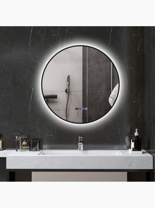 Miroir led rond salle de bain ø 70 cm - nombreuses fonctions - métal noir - Kiabi