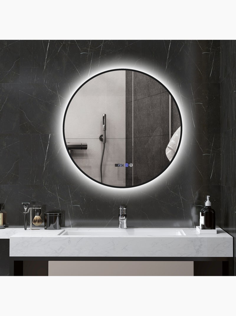 Miroir led rond salle de bain ø 70 cm - nombreuses fonctions - métal noir Noir - Kiabi