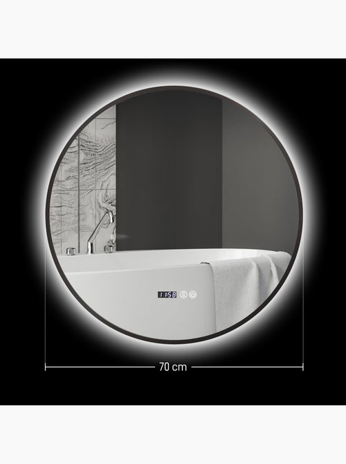 Miroir led rond salle de bain ø 70 cm - nombreuses fonctions - métal noir - Kiabi