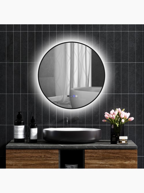 Miroir led rond salle de bain ø 70 cm - nombreuses fonctions - métal noir - Kiabi