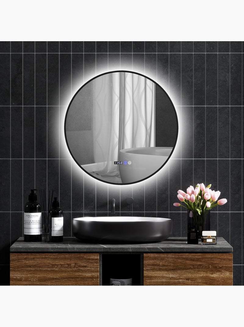 Miroir led rond salle de bain ø 70 cm - nombreuses fonctions - métal noir Noir - Kiabi