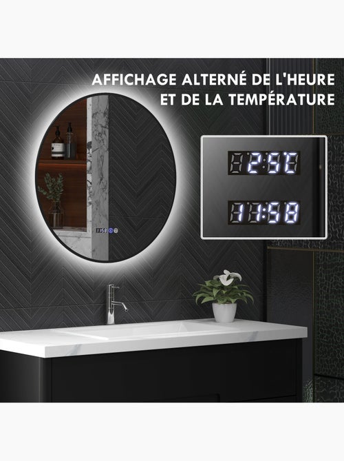 Miroir led rond salle de bain ø 70 cm - nombreuses fonctions - métal noir - Kiabi