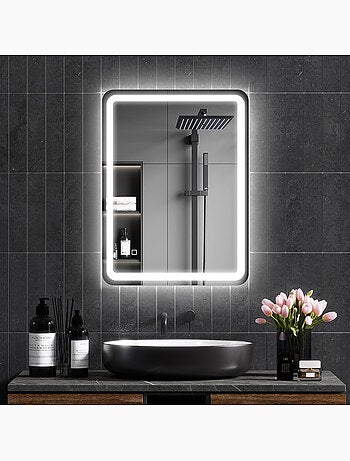 Miroir led salle de bain réglable 34w antibué tactile 60 x 80 cm