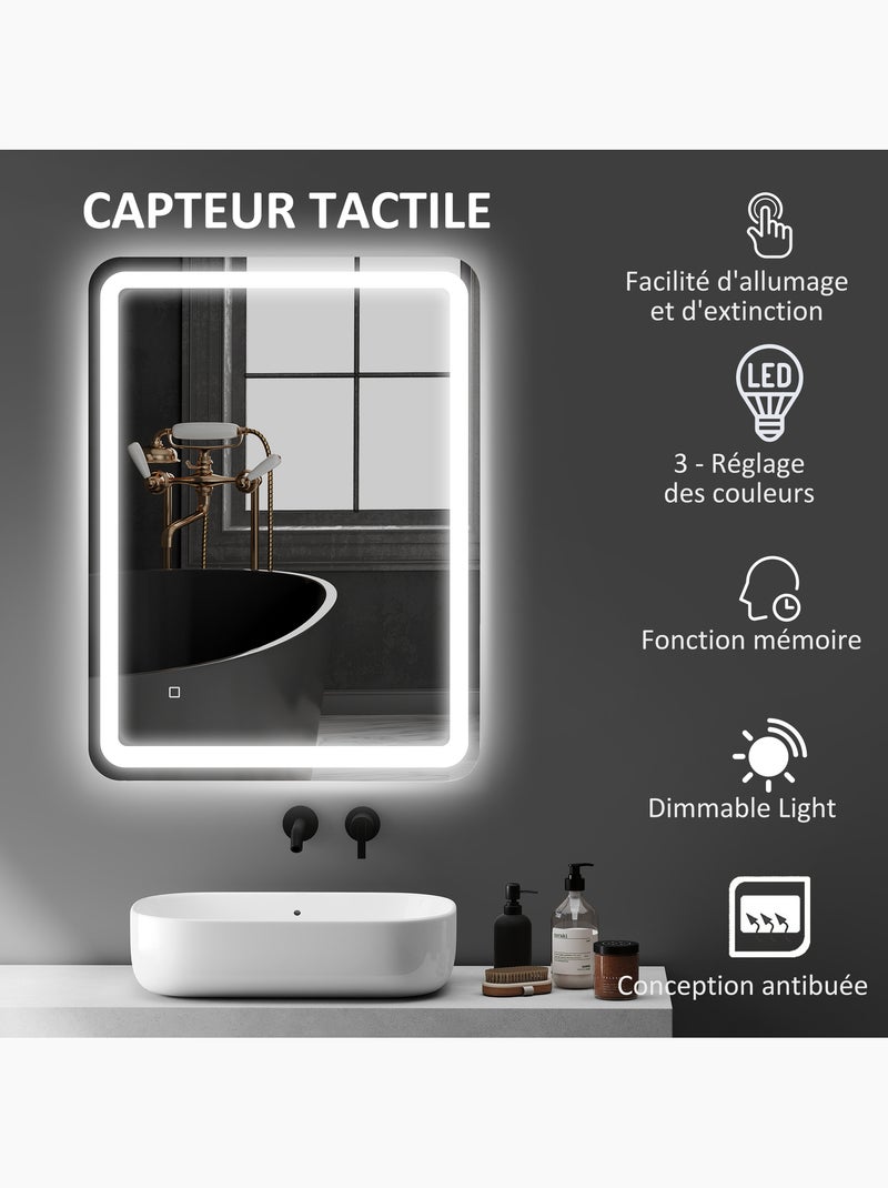Miroir led salle de bain réglable 34w antibué tactile 60 x 80 cm Gris - Kiabi
