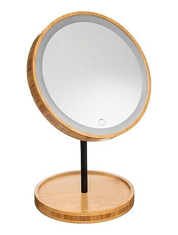 Miroir LED sur pied en bambou
