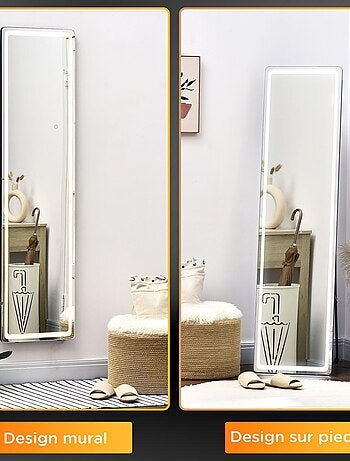 Miroir LED sur pied ou mural réglable