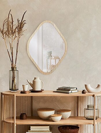 Miroir losange avec contour effet bois ELIO
