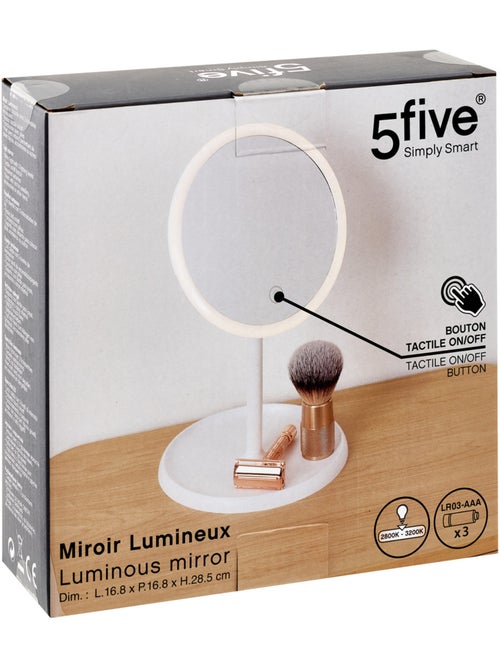 Miroir lumineux L19cm blanc - Kiabi