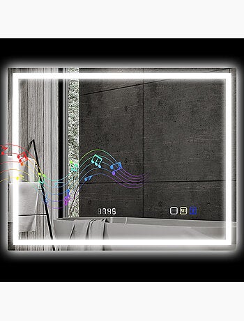 Miroir lumineux led 100 x 80 cm bluetooth interrupteur tactile lumière réglable