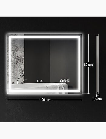 Miroir lumineux led 100 x 80 cm bluetooth interrupteur tactile lumière réglable