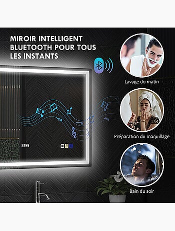 Miroir lumineux led 100 x 80 cm bluetooth interrupteur tactile lumière réglable
