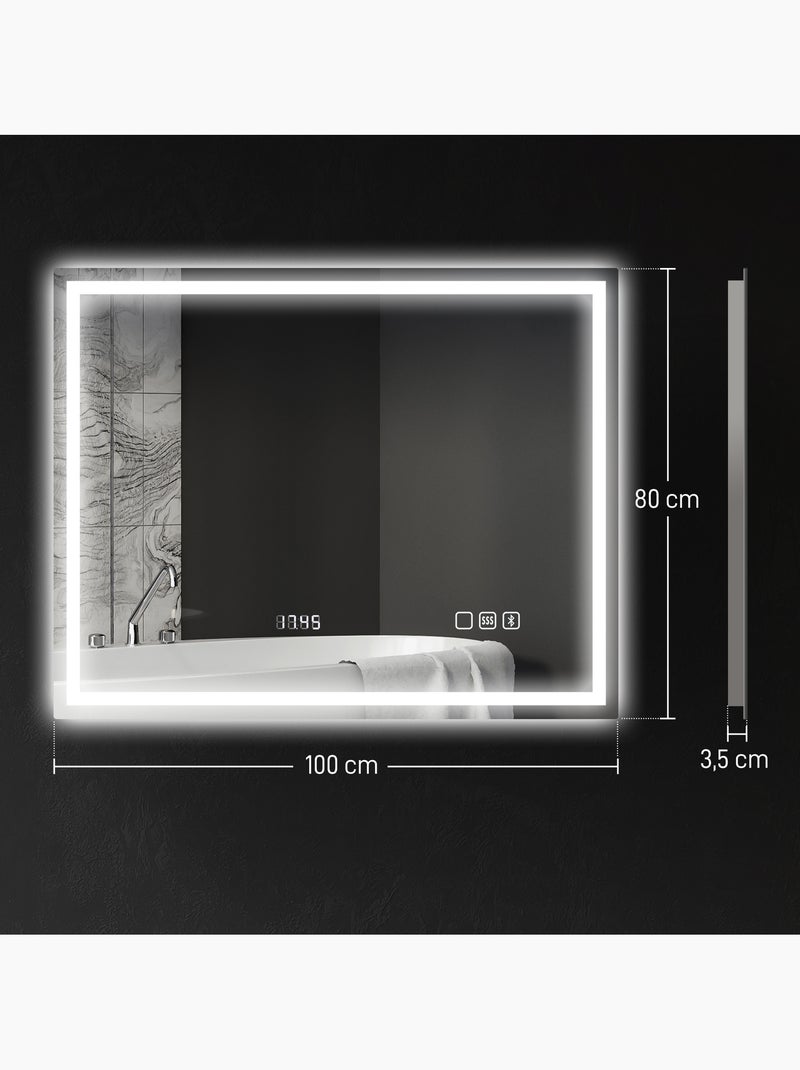 Miroir lumineux led 100 x 80 cm bluetooth interrupteur tactile lumière réglable Gris - Kiabi