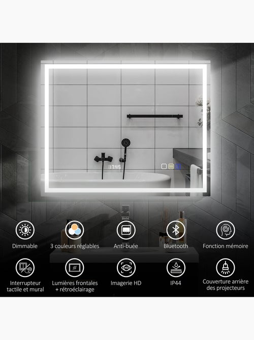 Miroir lumineux led 100 x 80 cm bluetooth interrupteur tactile lumière réglable - Kiabi
