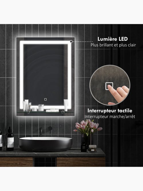 Miroir lumineux led 20 w interrupteur tactile + étagère 50l x 70h cm - Kiabi